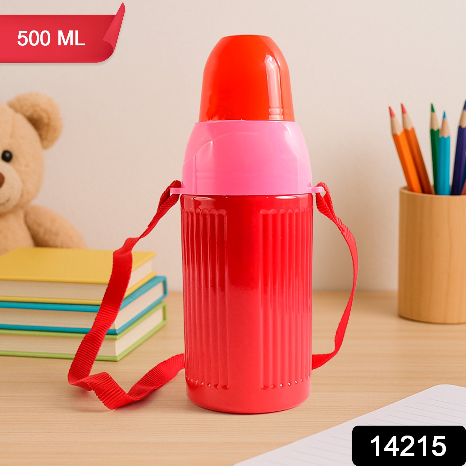 Wukusy 500ml kids insulated plastic water bottle with colorful design, featuring a secure lid and durable construction.