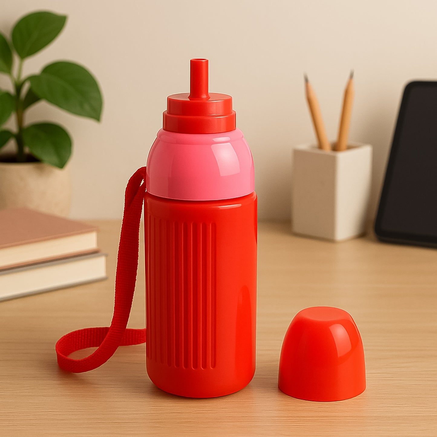 Wukusy 500ml kids insulated plastic water bottle with colorful design, suitable for home and outdoor use.