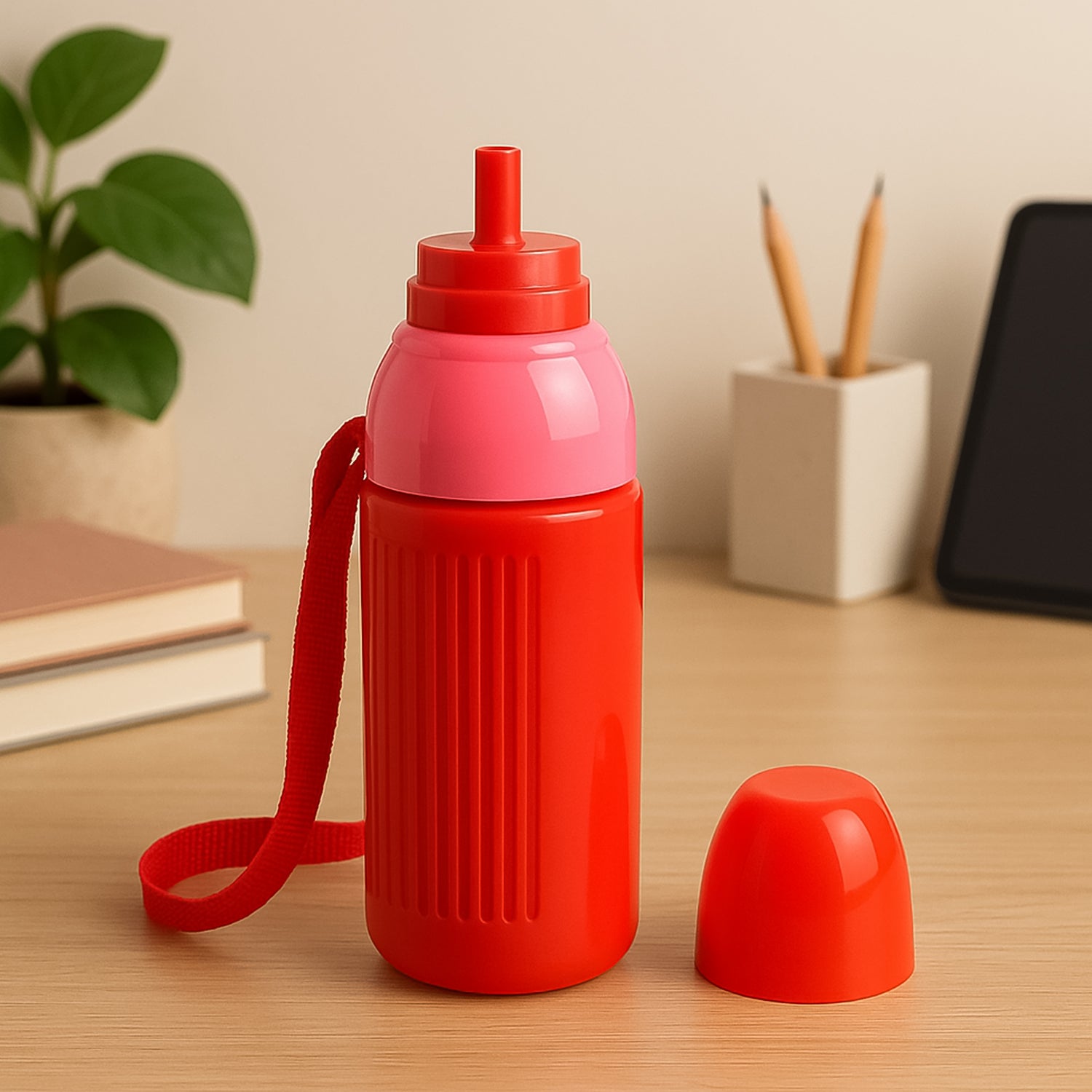 Wukusy 500ml kids insulated plastic water bottle with colorful design, suitable for home and outdoor use.