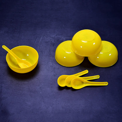 Wukusy plastic soup bowl and spoon set for kitchen and home use, featuring a simple design for meal serving.