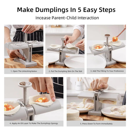 Wukusy 5300b double-head dumpling maker mold for household use, brown box, easy tool for making two dumplings at once.