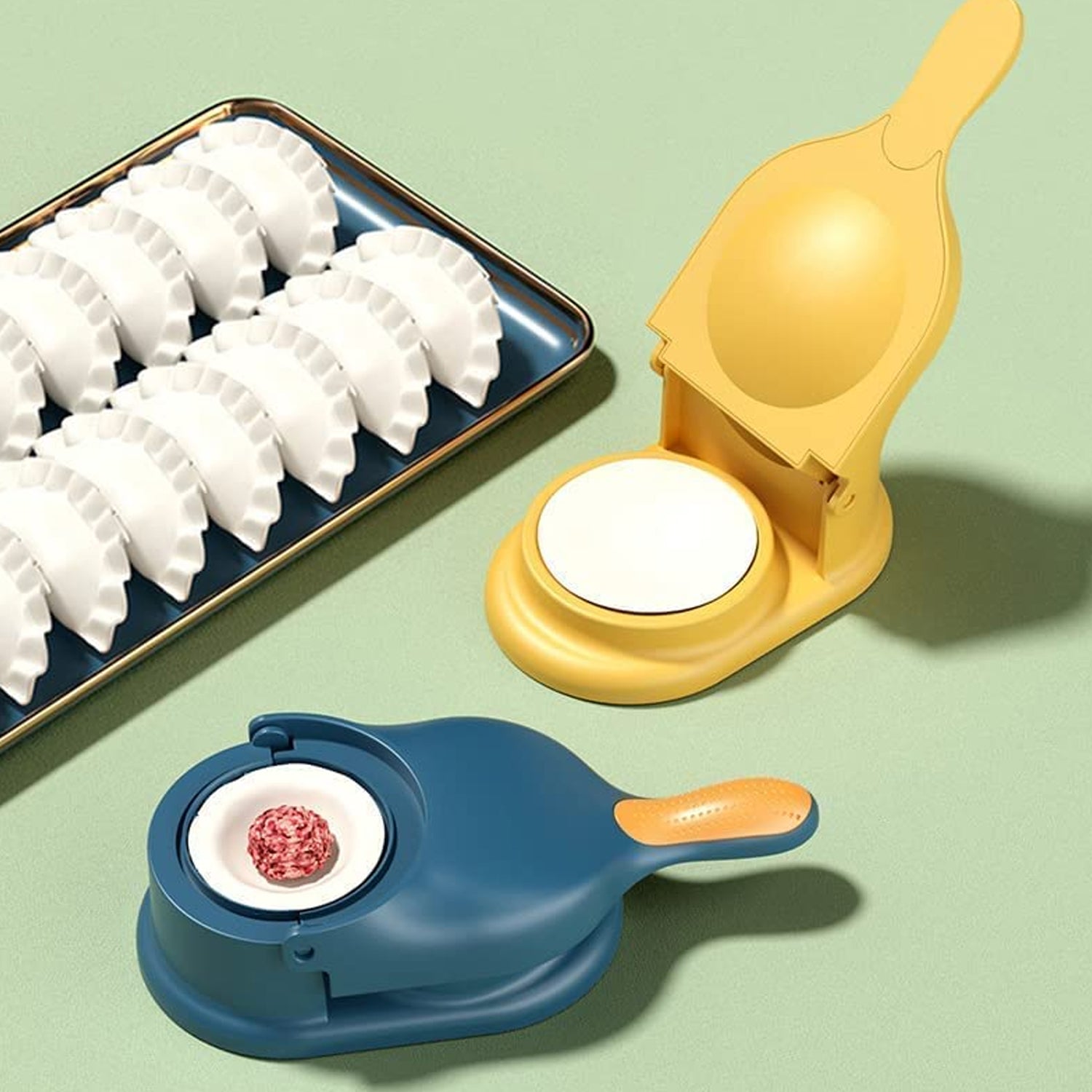 Wukusy 5302 Dumpling Press Mould for Gujiya, Ghughra, and Momos, 2-in-1 dumpling maker for kitchen use, black plastic tool.