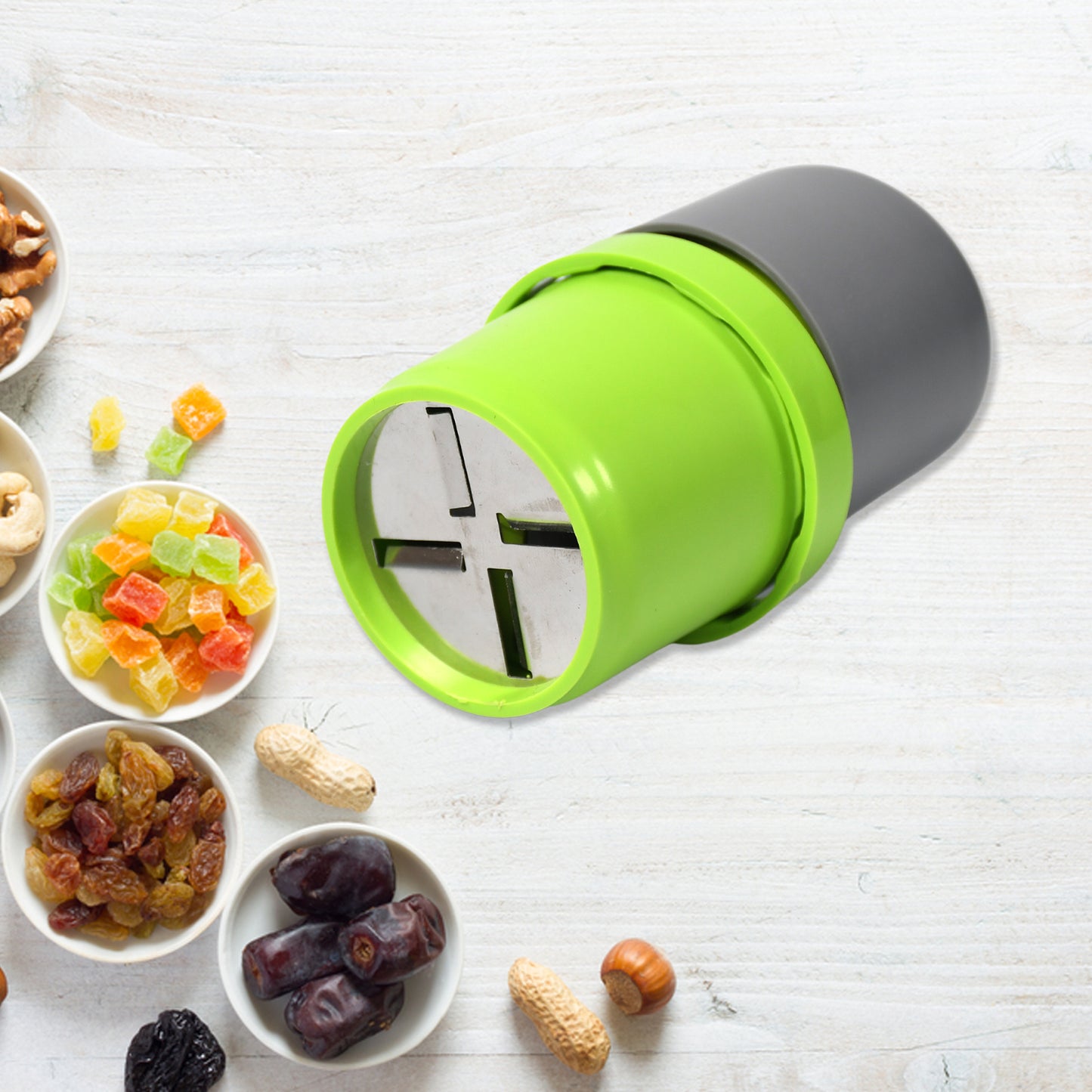 Wukusy 5333 plastic dry fruit and paper mill grinder, slicer, and chocolate cutter with 3-in-1 blade in multicolor for home kitchen use.