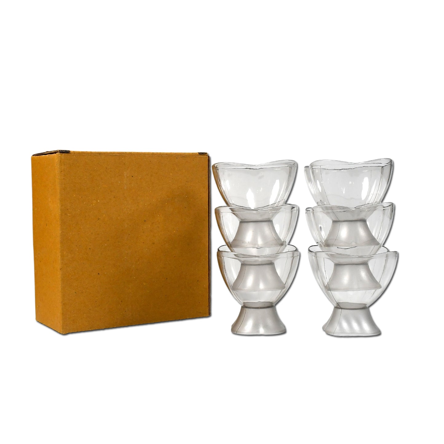 Six brown Wukusy dessert bowls for serving ice cream, salads, or fruit, displayed in a brown box, ideal for home and kitchen use.