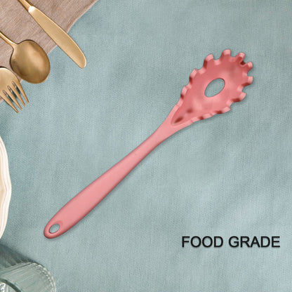 Wukusy silicone pasta fork with ergonomic handle, high-temperature resistant, non-slip spaghetti strainer and server spoon.
