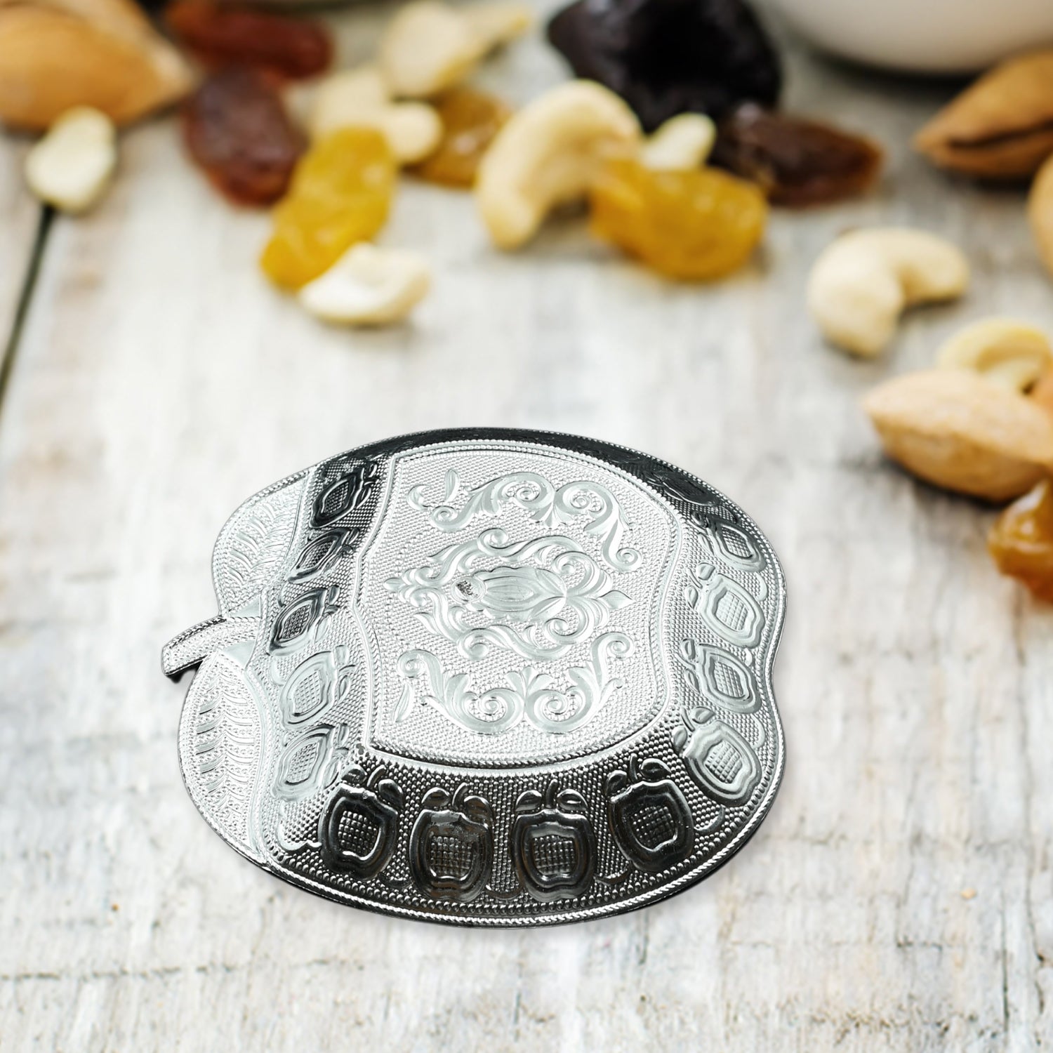 Wukusy decorative serving tray for Mukhwas, dry fruits, and candies, with intricate design, perfect for home kitchen use.