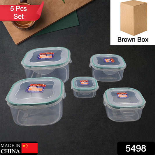 Wukusy 5-piece kitchen containers set with snap-seal plastic storage boxes for fridge organization and lunch storage.