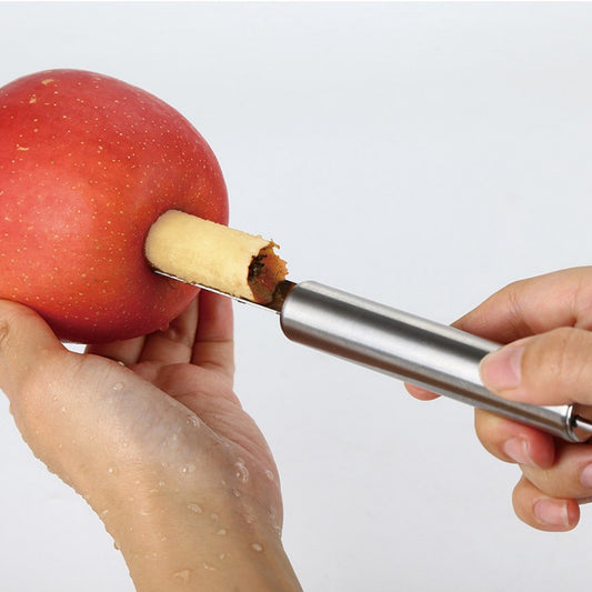 Wukusy stainless steel fruit core remover for apples and pears with soft handle, dishwasher safe kitchen prep tool.