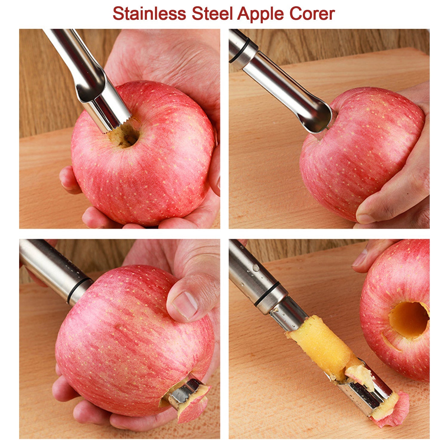 Wukusy stainless steel fruit core remover with soft handle for apples and pears, dishwasher safe kitchen prep tool.