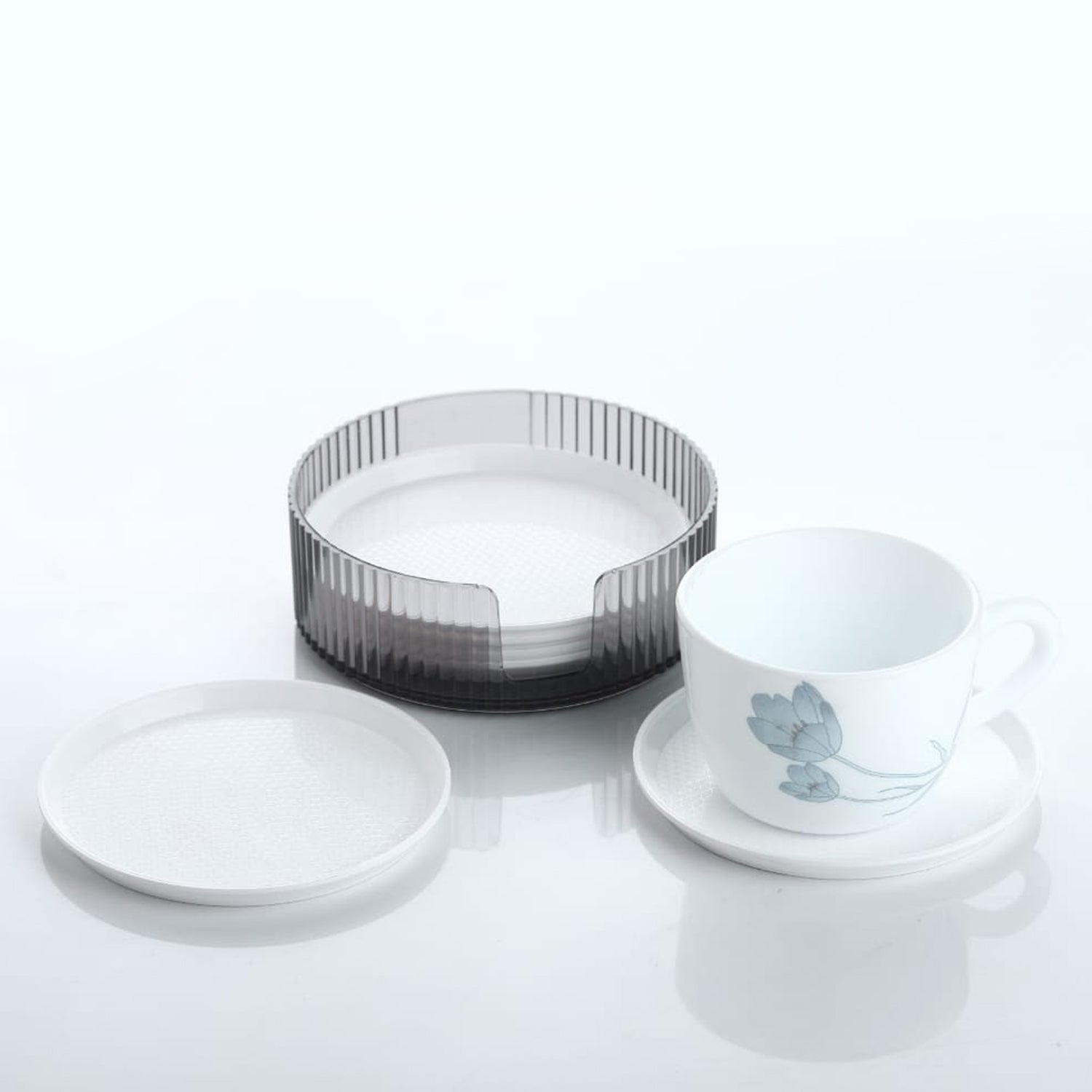 Wukusy set of 6 plastic coasters with non-slip surface, spill protection, and durable design for tables, desks, and various drinking glasses.