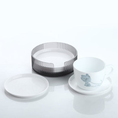 Wukusy set of 6 plastic coasters with non-slip surface, spill protection, and durable design for tables, desks, and various drinking glasses.