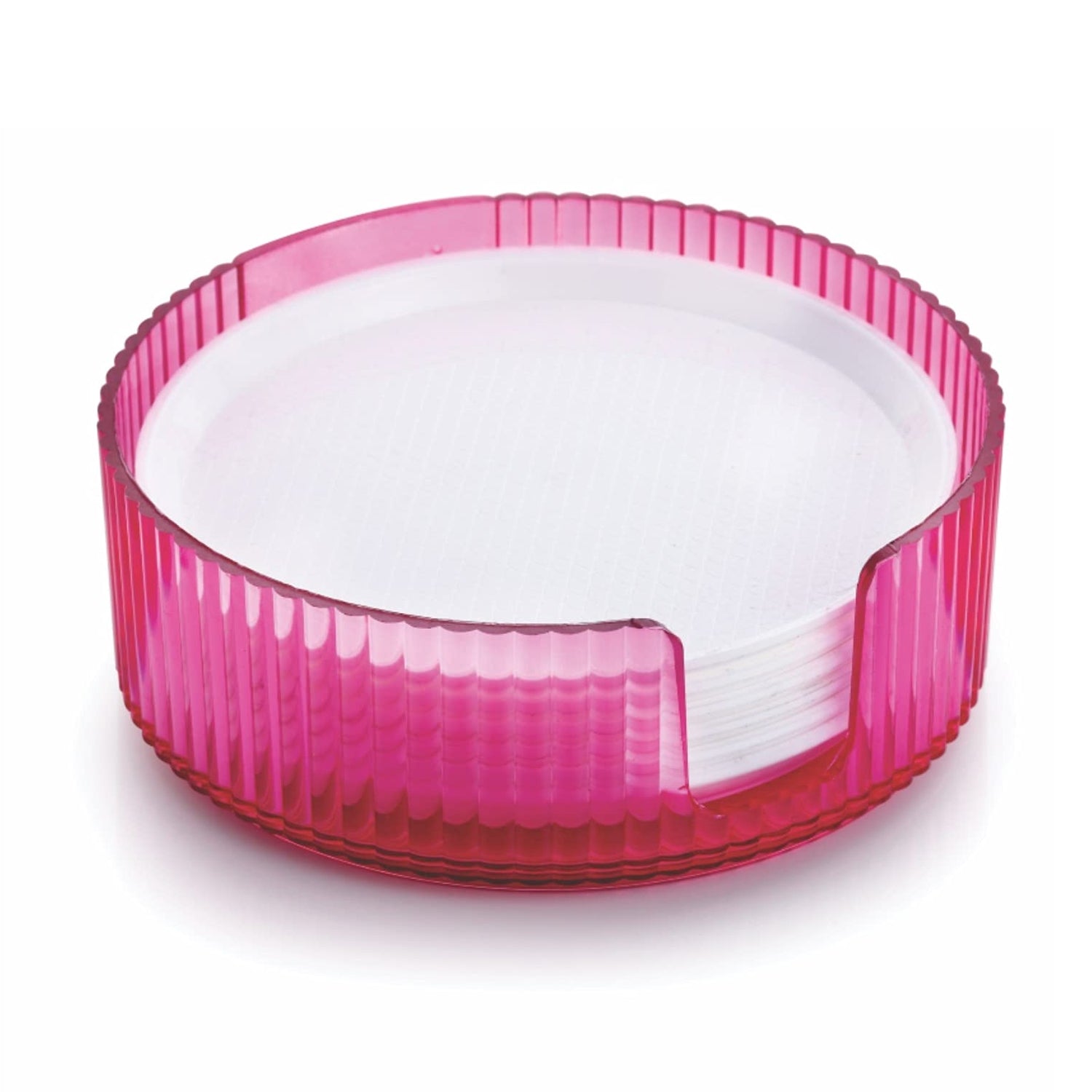 Wukusy set of 6 plastic coasters for tables and desks, spill protection, durable, non-slip, fits standard drinking glasses and cups.