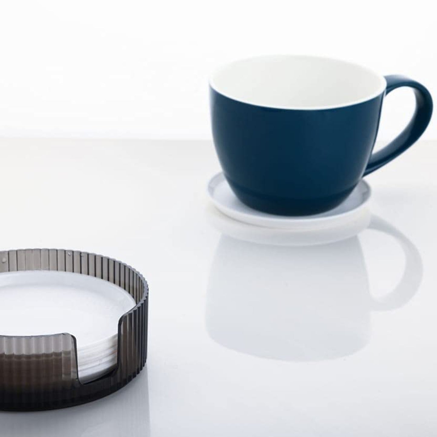 Wukusy set of 6 plastic coasters with non-slip, spill-proof design for tables, desks, coffee cups, tea cups, and mugs.