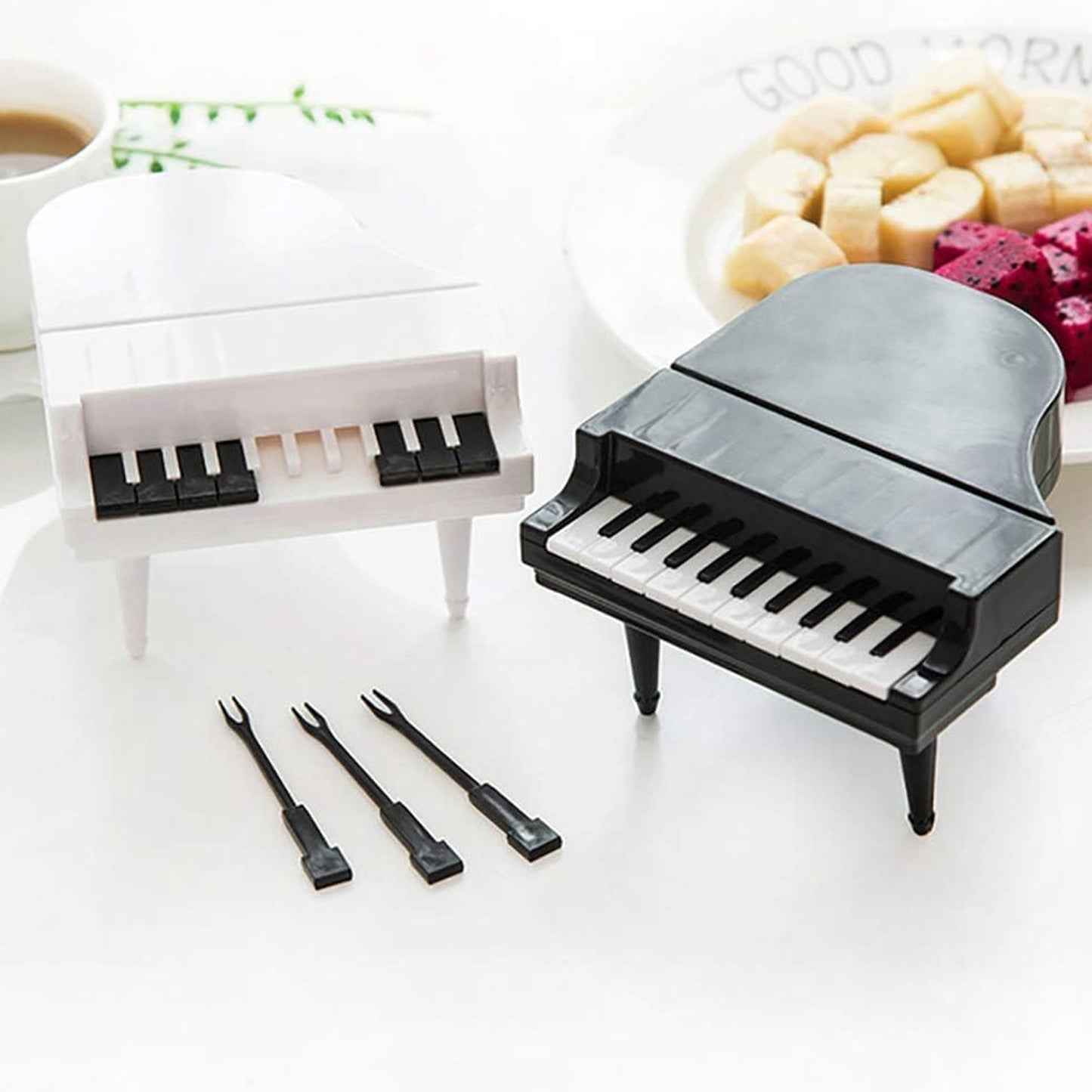 Wukusy 10-piece set of creative piano-shaped fruit forks for dessert and snack picking, kitchen and dining tools.