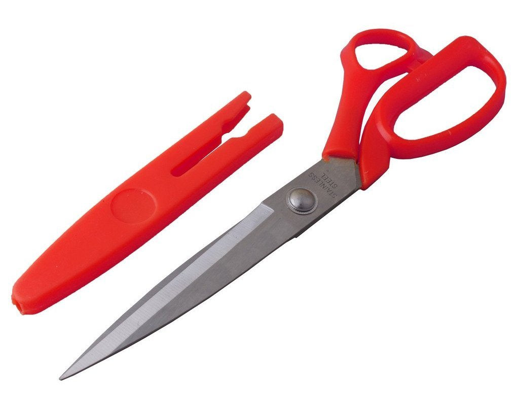 Wukusy 8-inch stainless steel scissors with protective cover, ideal for home and kitchen use, featuring sharp blades and ergonomic handle.