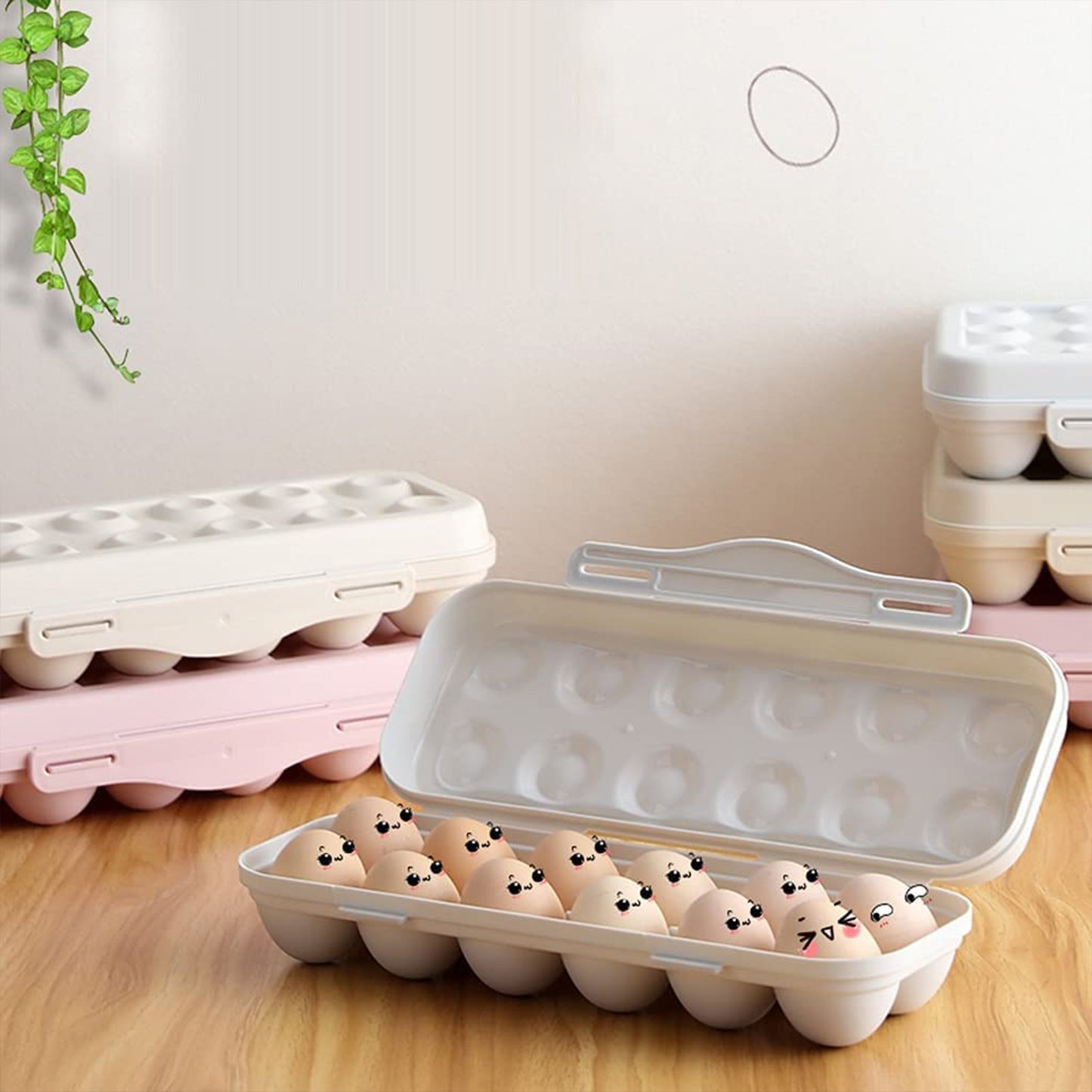 Wukusy 18-grid shock-proof egg holder with buckle, full seal egg container for fridge, camping, and kitchen storage.