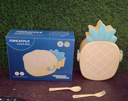 Wukusy kids lunch box shaped like a pineapple with fork and spoon, microwave-safe, portable bento box for snacks and meals.