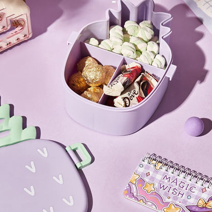 Wukusy pineapple-shaped kids lunch box with fork and spoon, portable bento box for snacks, candies, and meals.