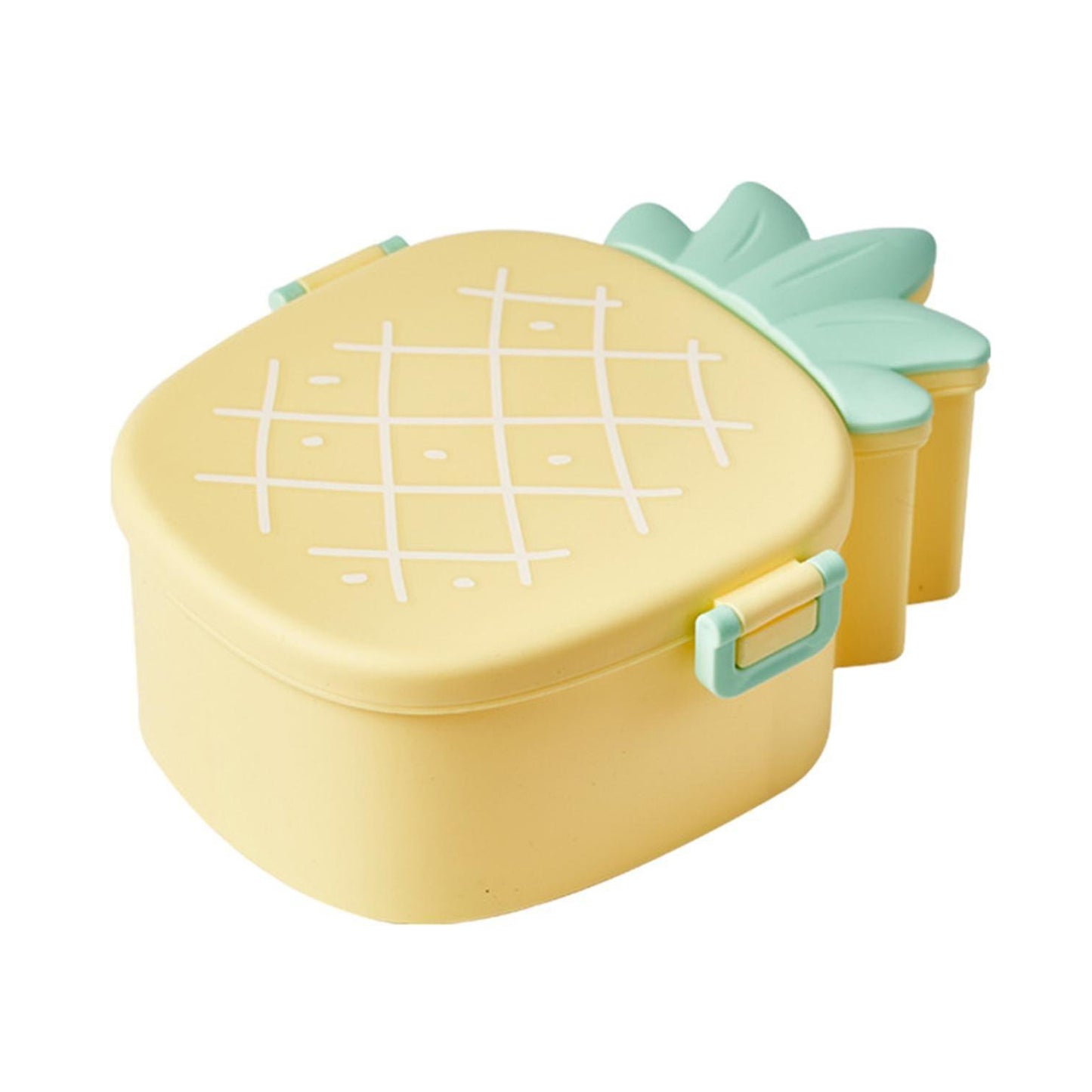 Cute pineapple-shaped kids lunch box by Wukusy with fork and spoon, portable bento box with snack and candy containers, microwave safe