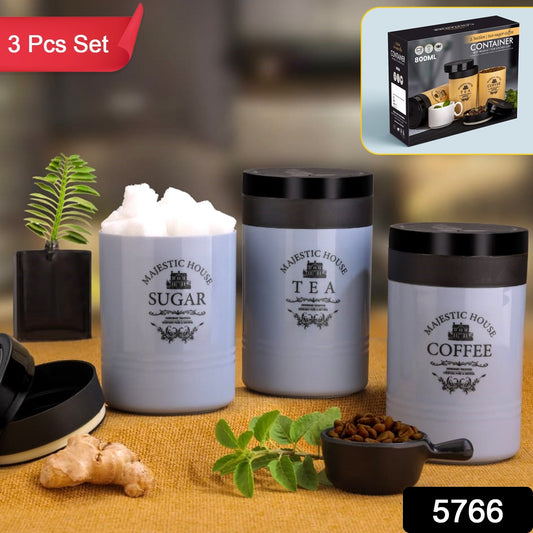Set of three Wukusy plastic Damru-shaped containers for tea, sugar, and coffee with airtight seals, multicolor home kitchen storage.