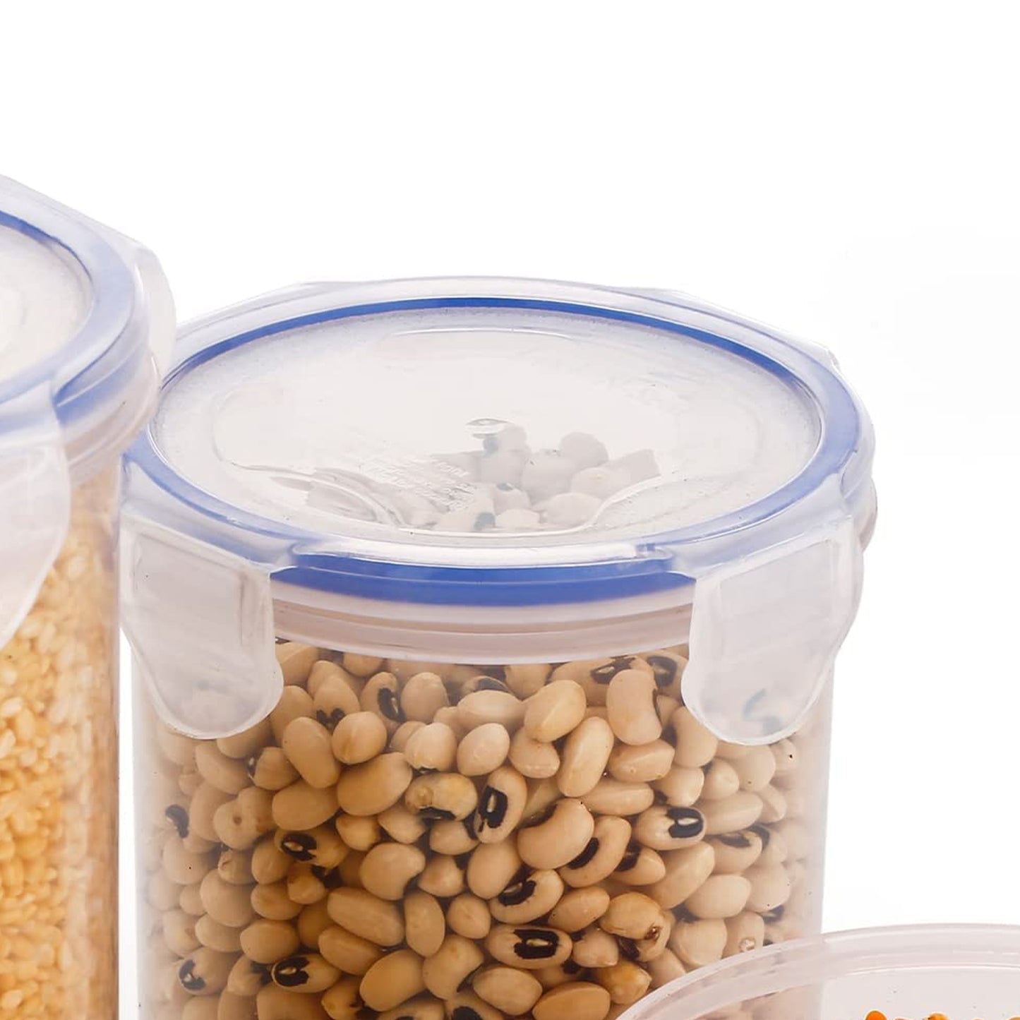 Set of three Wukusy round plastic airtight food storage containers with leak-proof locking lids, transparent with 500ml, 1000ml, and 1500ml capacities