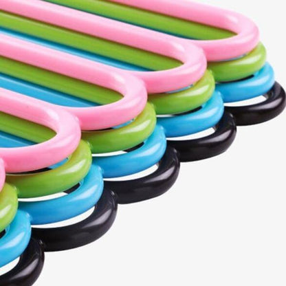 Wukusy 5-in-1 multipurpose plastic hanger with five layers, assorted colors, ideal for organizing home and kitchen clothing and accessories.