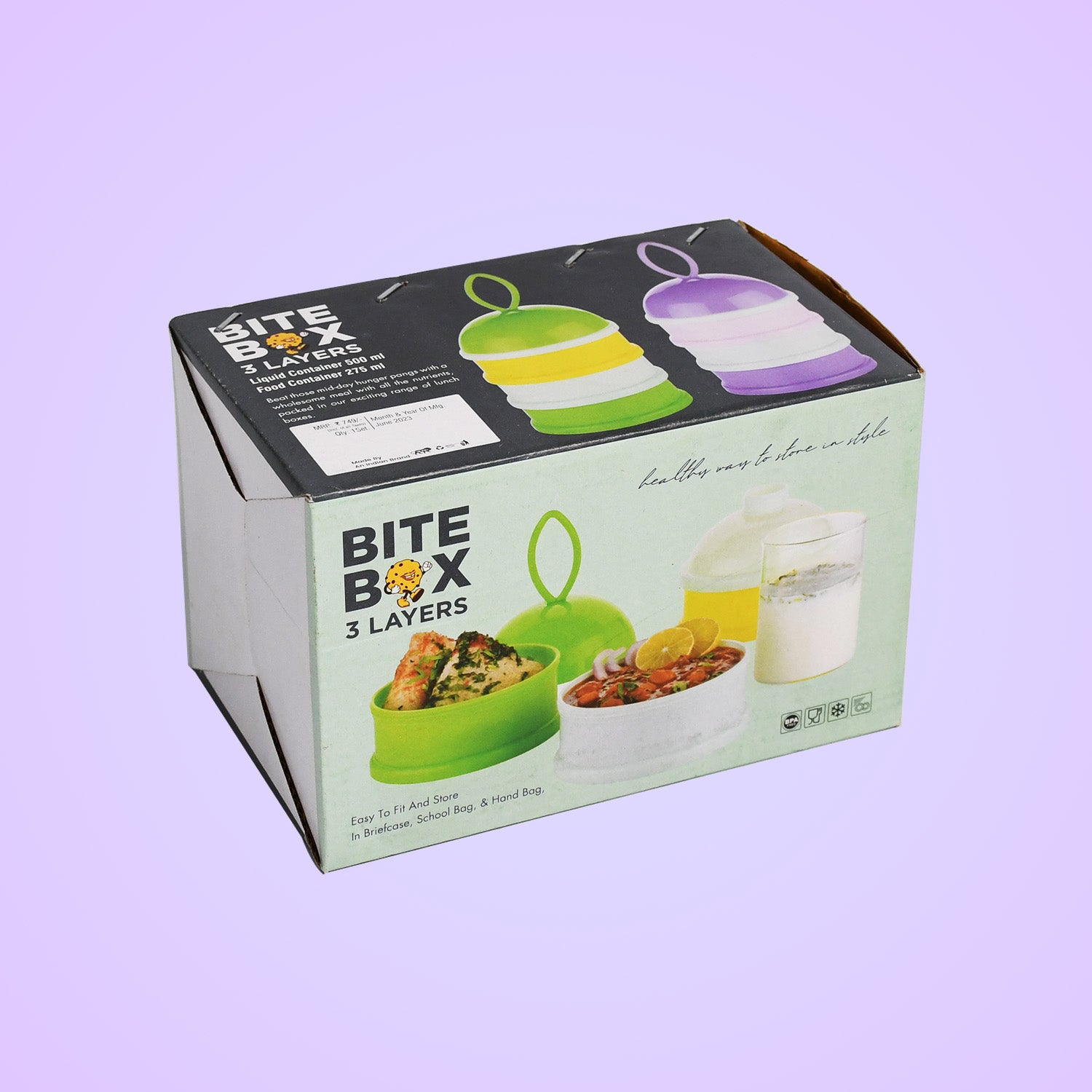 Green Wukusy 3-layer lunch box with liquid food container, featuring a unique design for storing and transporting meals.