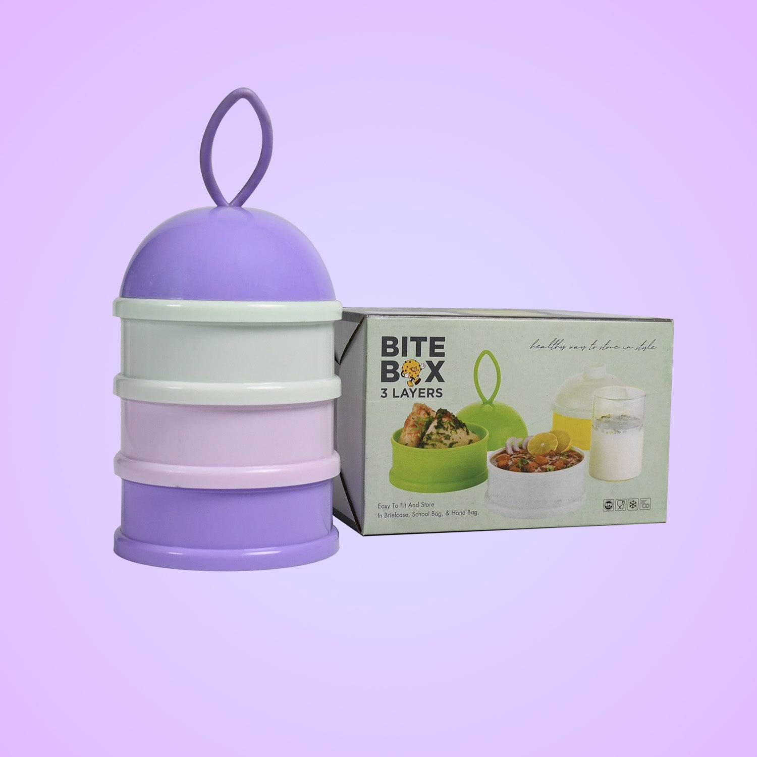 Wukusy 3-layer green lunch box with liquid food container, unique design for storing and carrying meals easily.