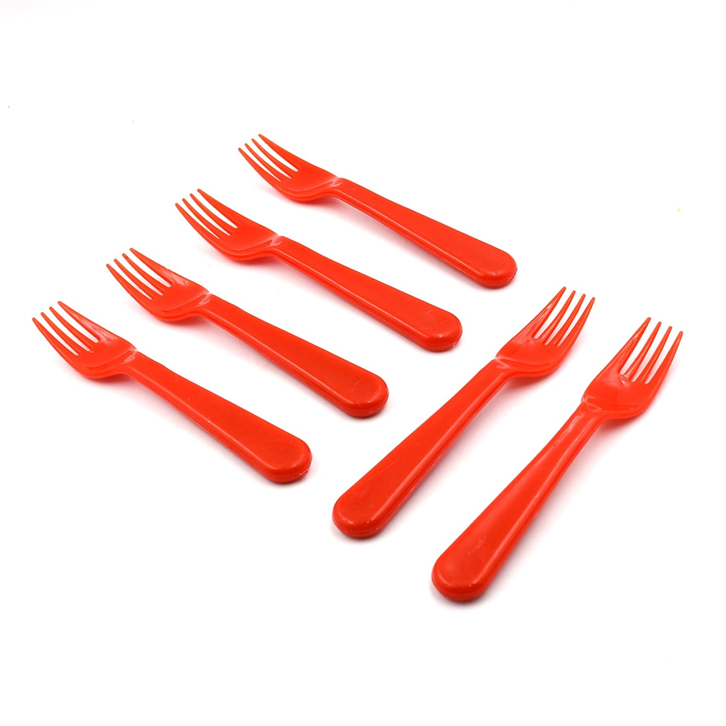 Wukusy 6-piece plastic fork and spoon set for fruit, vegetables, salads, and desserts, including baby and salad spoon options.