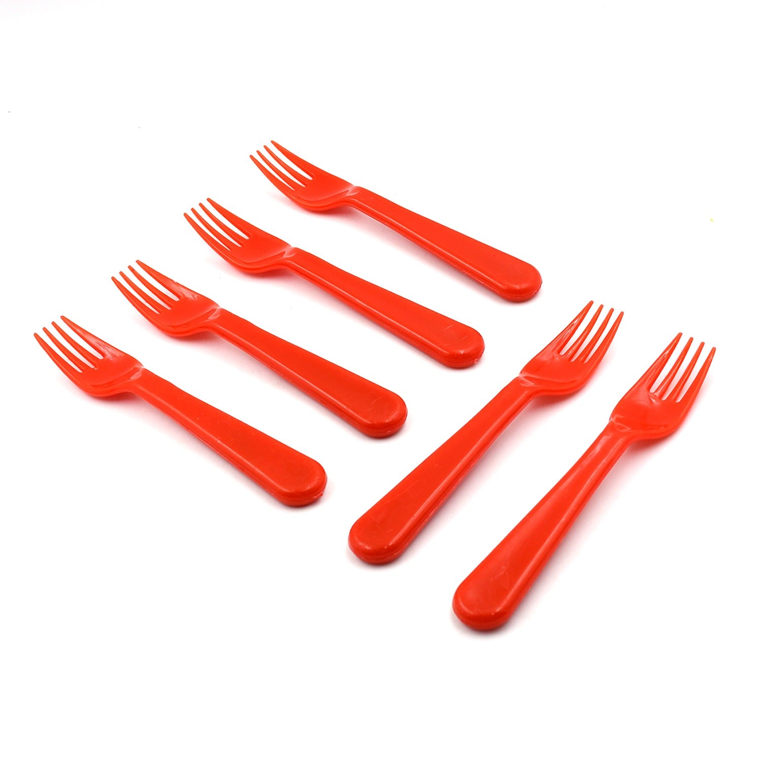 Wukusy 6-piece plastic fork and spoon set for fruit, vegetables, salads, and desserts, including baby and salad spoon options.