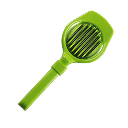 Wukusy multipurpose stainless steel slicer with seven blades for eggs, strawberries, tomatoes, kiwis, and fruit separation.