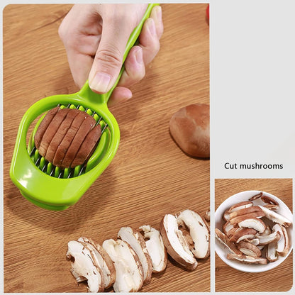 Wukusy 5970 multipurpose stainless steel slicer with seven blades for eggs, strawberries, tomatoes, kiwis, and fruit cutting.