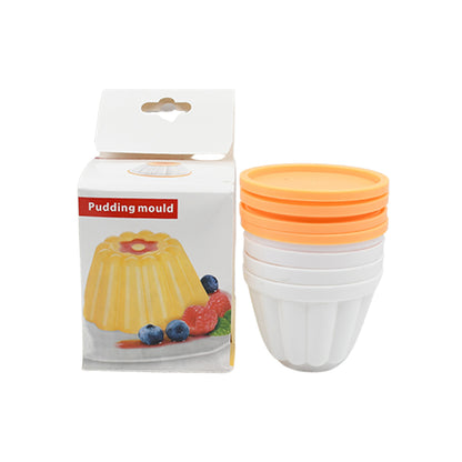 Set of 4 Wukusy pudding molds for custard, jelly, and ice cream, with lids, in a versatile home and kitchen display.