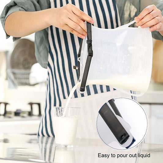 Wukusy reusable silicone food storage bags set, three leakproof flat-bottom freezer and sandwich bags, BPA-free, microwave and dishwasher safe.