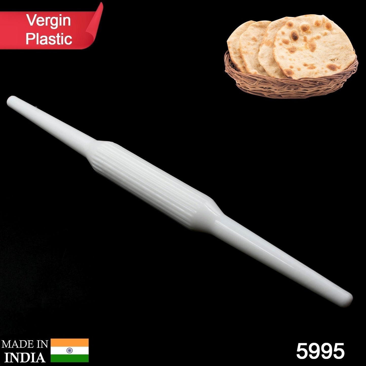 Wukusy plastic rolling pin for roti and chapati, high-quality kitchen tool, durable and easy to use for homemade Indian bread.
