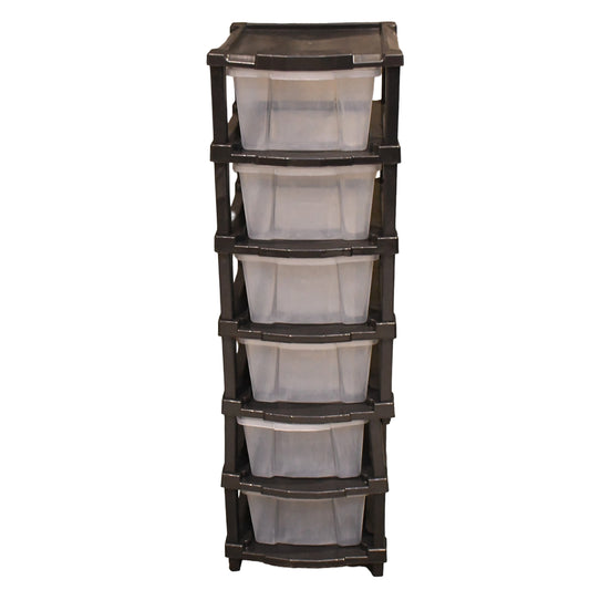 Wukusy 6-layer modular plastic drawer storage cabinet for home and kitchen organization with multiple compartments.