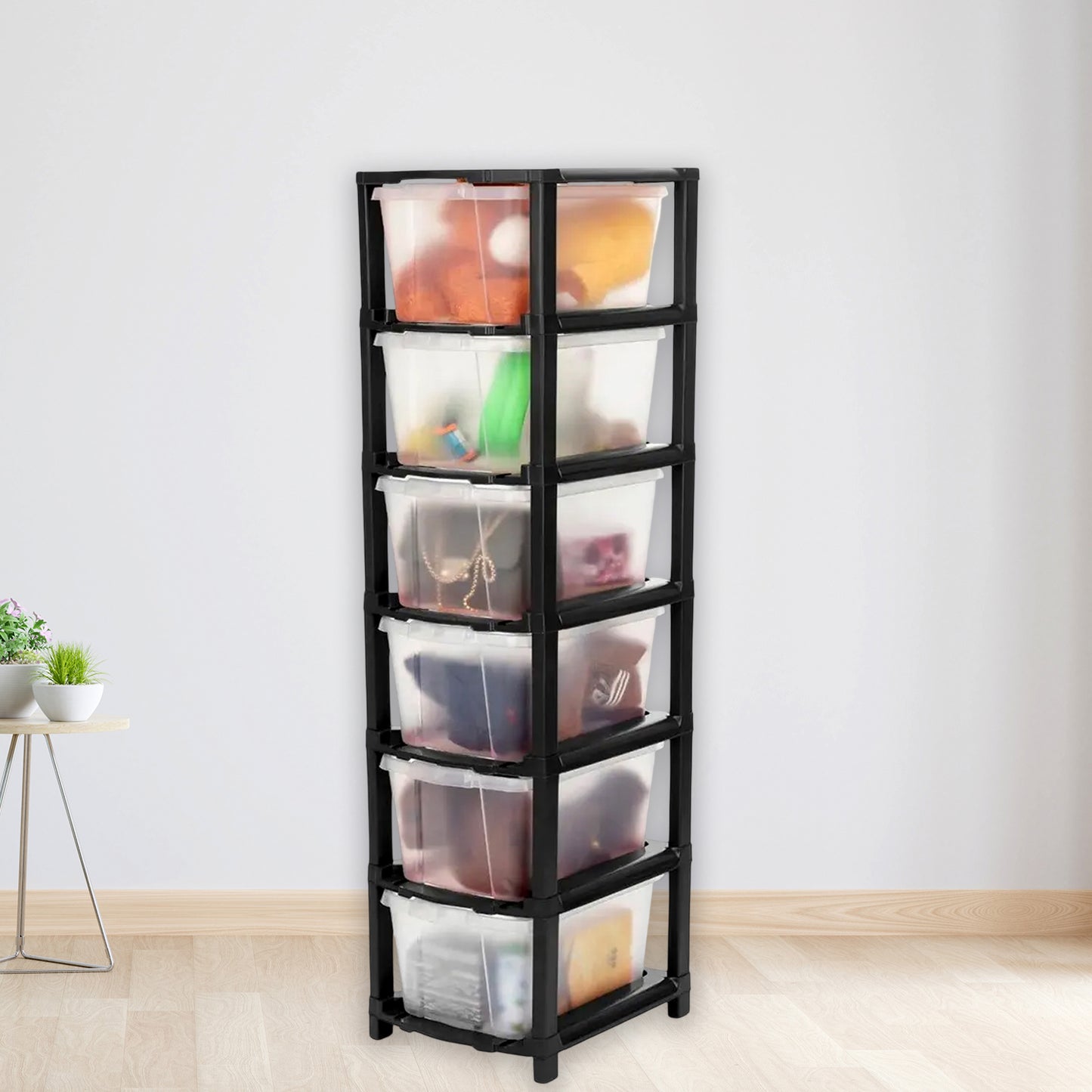 Wukusy 6-layer modular plastic drawer storage cabinet for home and kitchen organization with multiple compartments