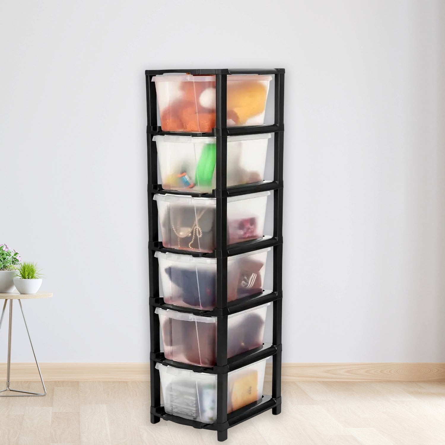 Wukusy 6-layer modular plastic drawer storage cabinet for home and kitchen organization with multiple compartments