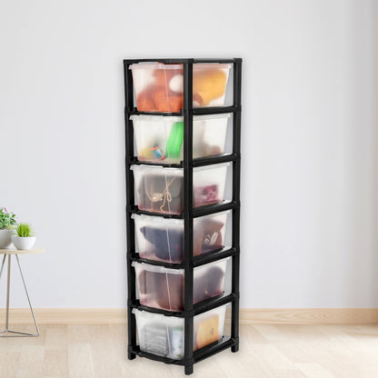 Wukusy 6-layer modular plastic drawer storage cabinet for home and kitchen organization with multiple compartments