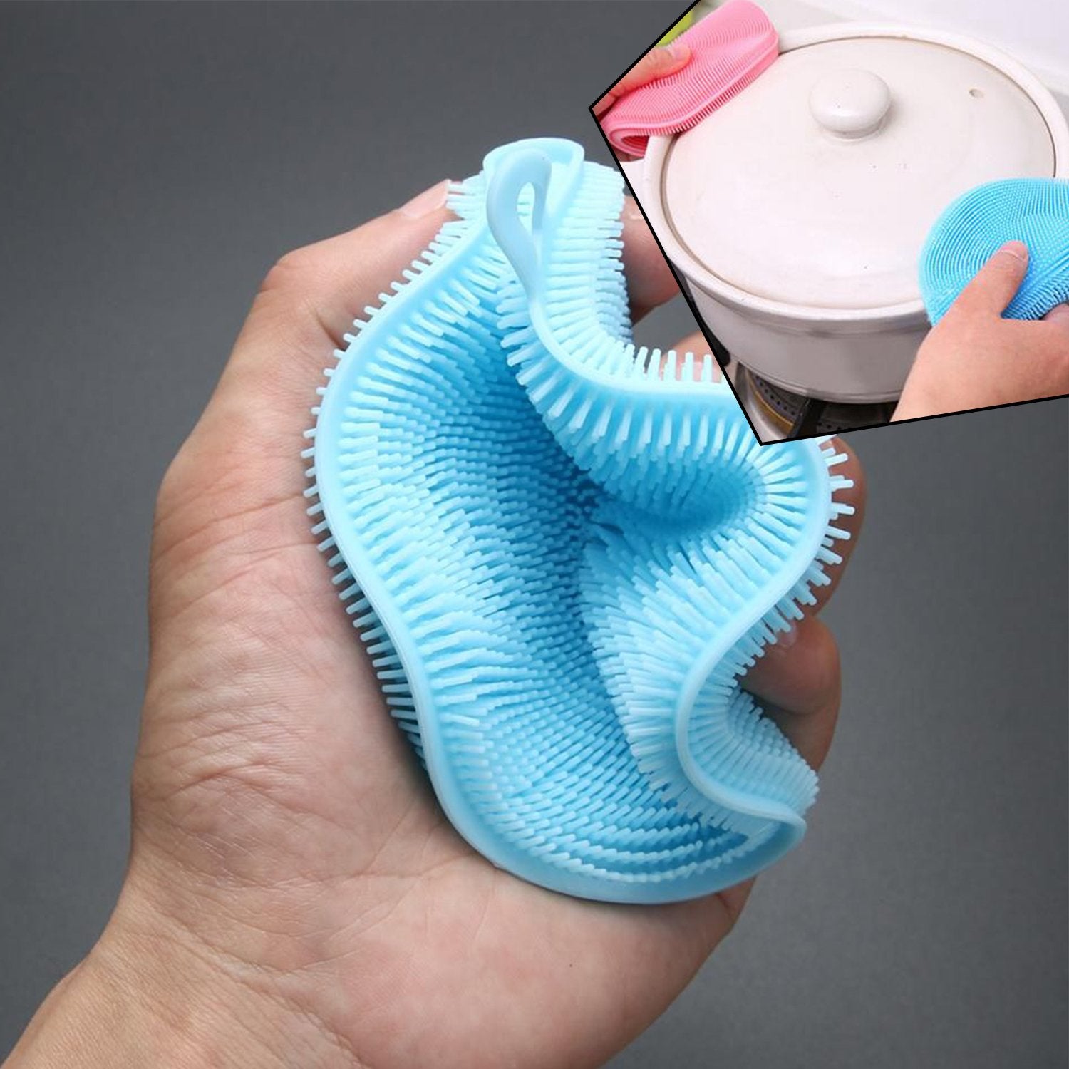 Wukusy silicone dish scrubber sponge in mix colors, mildew-free, non-stick, ideal for cleaning dishes in home and kitchen use.