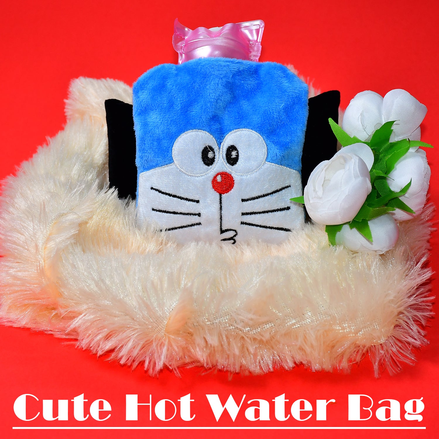 Wukusy Doremon small hot water bag with cover for pain relief, neck, shoulder, hand, feet warmer, and menstrual cramps relief.