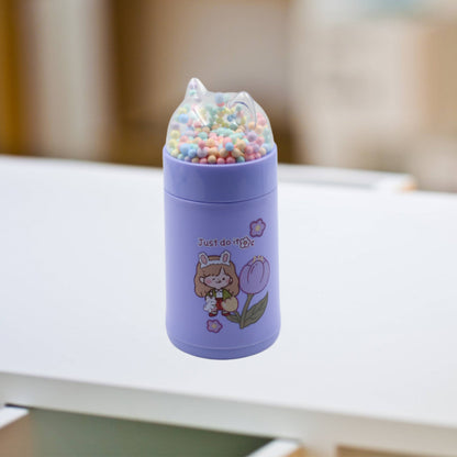 Wukusy girl glass water bottle with cat lid, sequins, sparkle strap, and 350ml capacity, ideal for kids' school use.