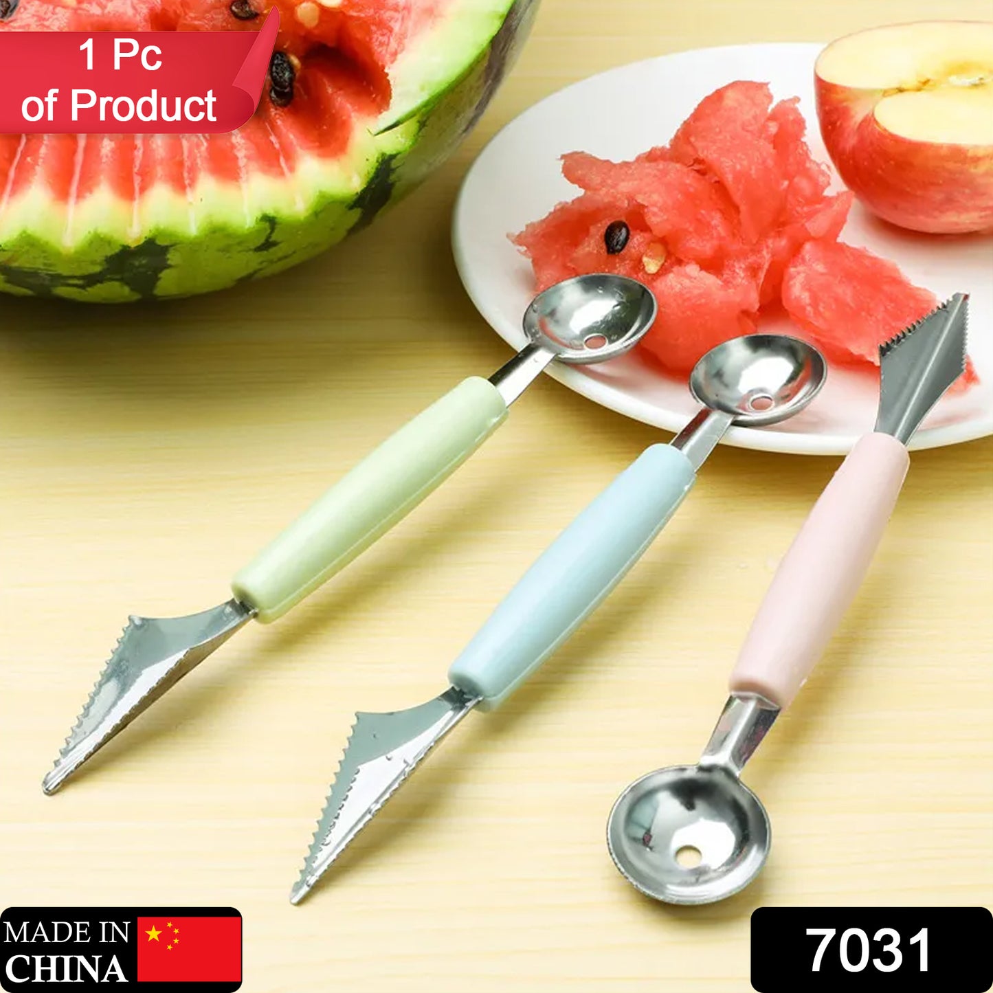 Wukusy multifunctional stainless steel fruit and vegetable carving knife with spherical dig ball scoop and peeler for garnishing and prep.
