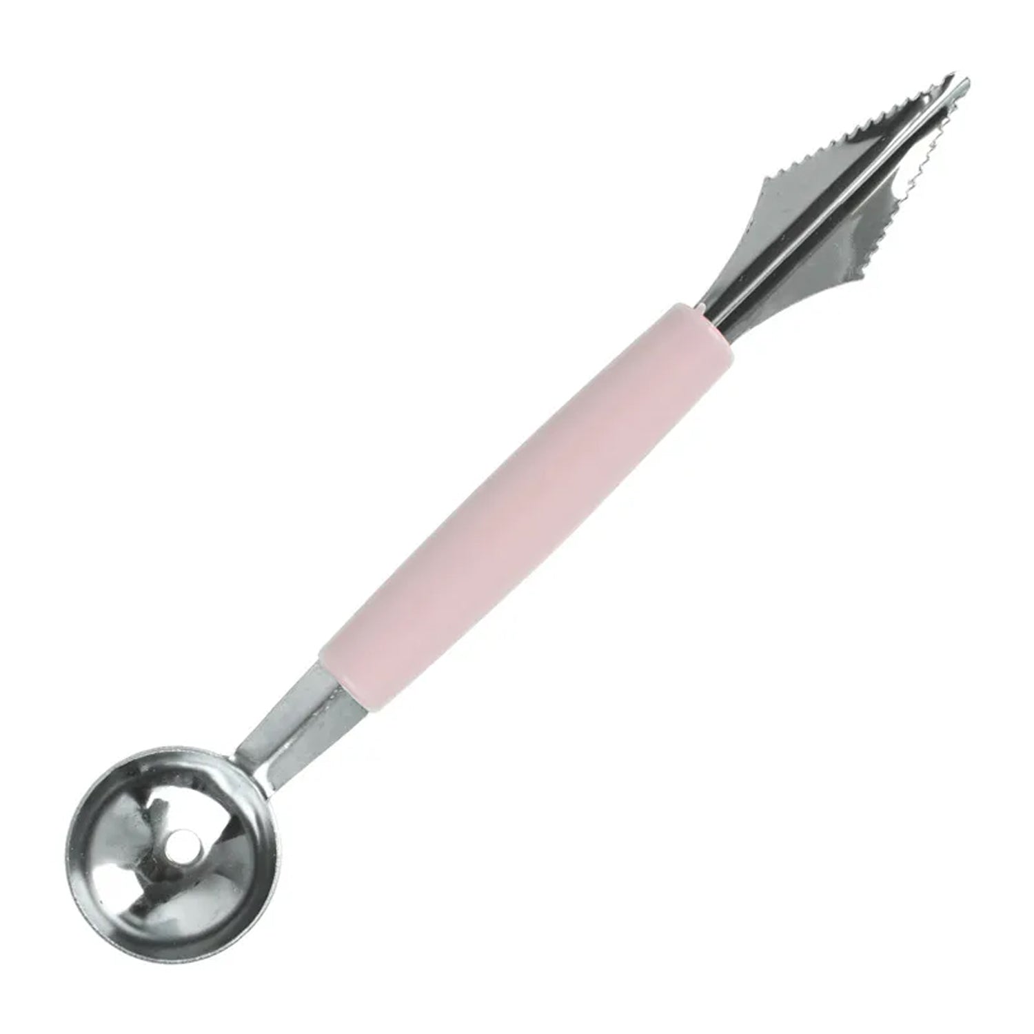 Wukusy multifunctional stainless steel fruit and vegetable carving knife with spherical scoop, peeler, corer, and garnishing tools.