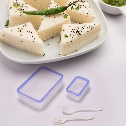 Wukusy 7070 multipurpose air-tight lunch box with four side locks and small square container, food-grade plastic for home and kitchen use.
