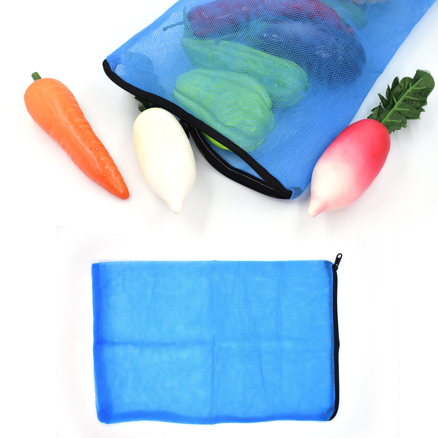 Wukusy Food Covers Fridge Storage Bag for vegetables and fruits with zipper, reusable kitchen storage solution for fresh produce.