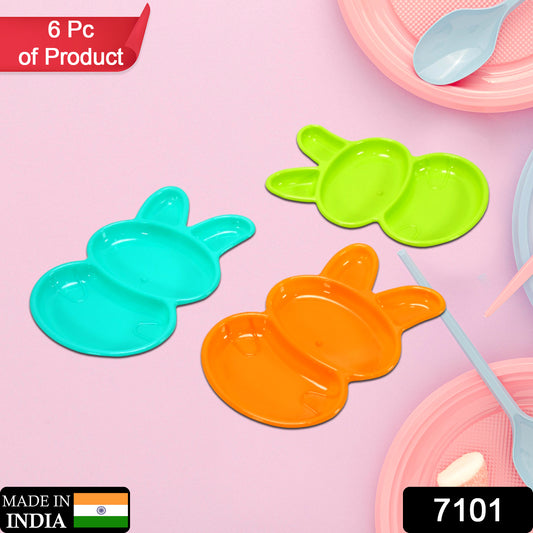 Set of six multicolor rabbit-shaped dishes for kids by Wukusy, perfect for children’s home and kitchen use.