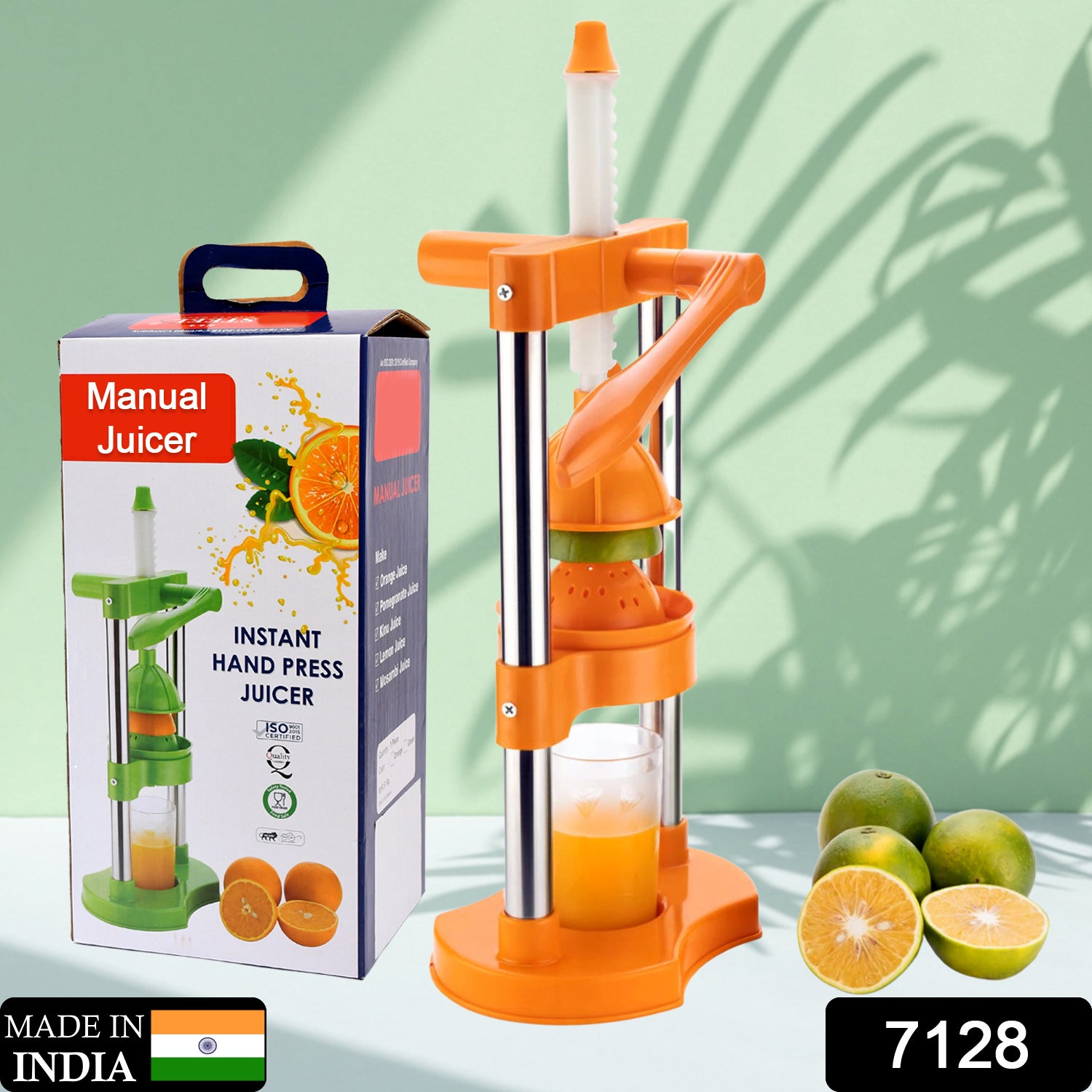 Wukusy hand pressure manual cold press juicer for fruits and vegetables, orange juice extractor with ergonomic handle and compact design.