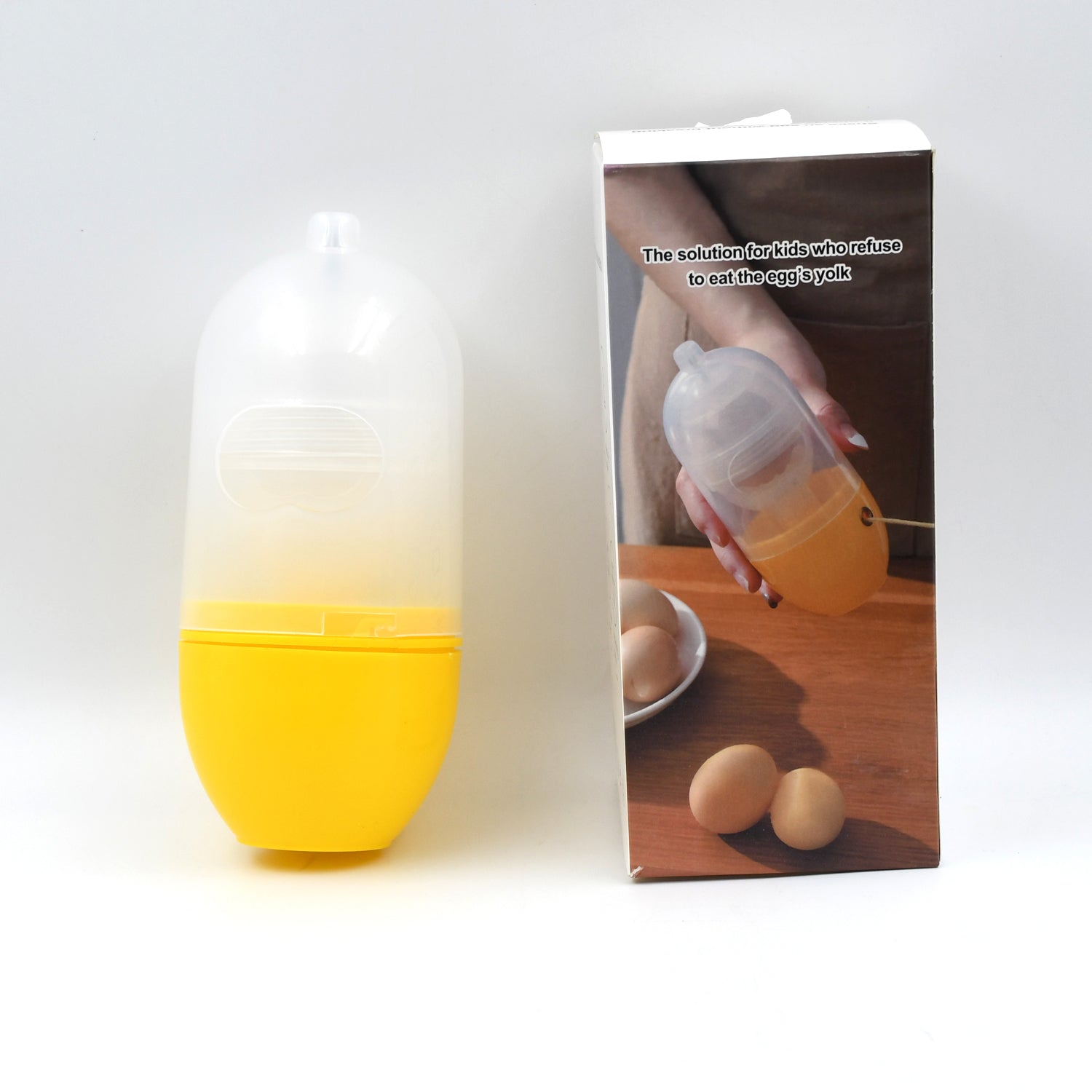 Wukusy manual egg puller and yolk mixer in white, designed for household kitchen use, allows easy egg mixing without breaking shells.