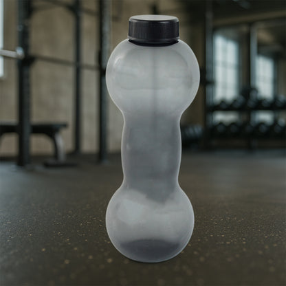 Wukusy 550ml dumbbell-shaped gym water bottle for home and fitness use, with a black screw-on lid and ergonomic design.